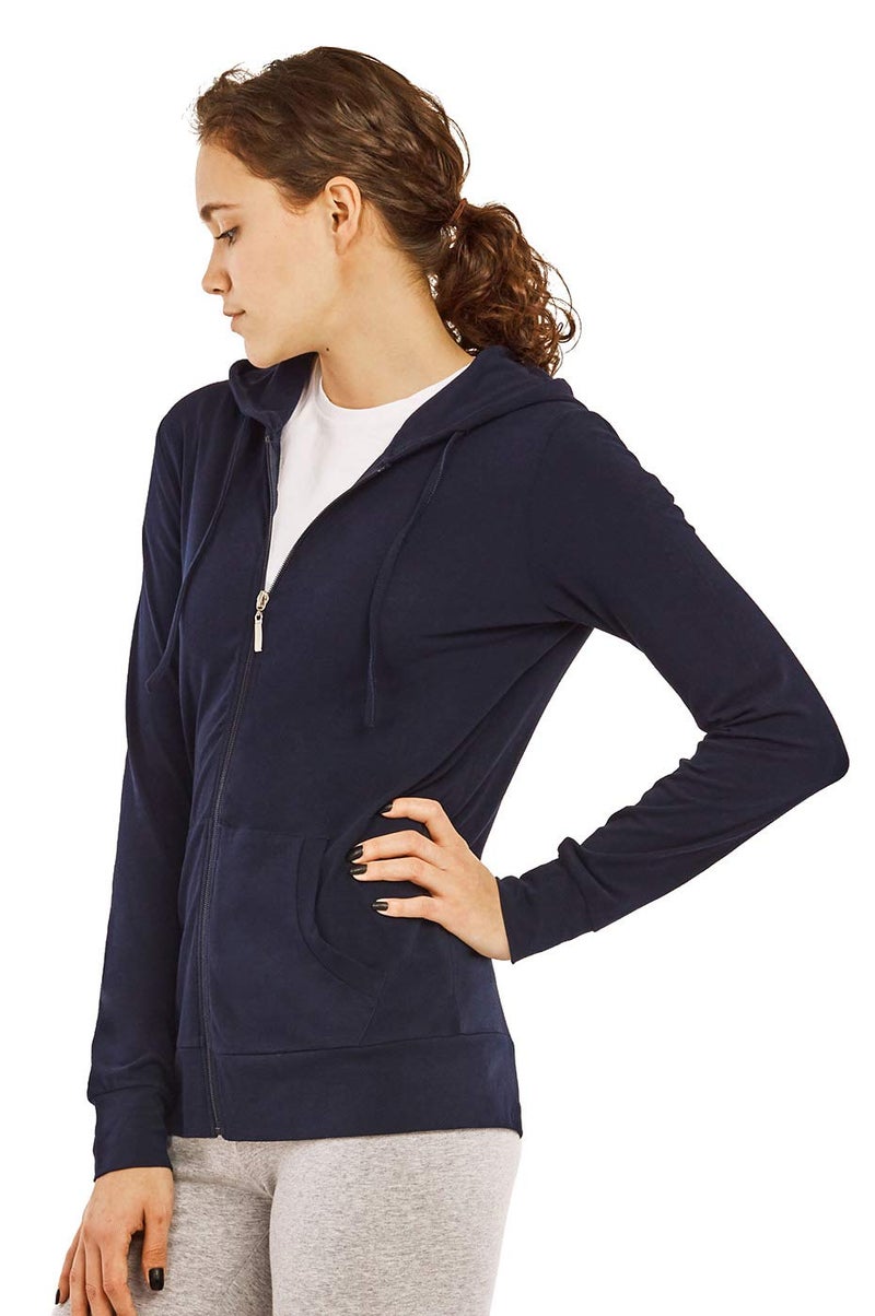 Cottonbell Women's Zip Up Cotton Light Hoodie Jacket (M, Navy) - Image 2